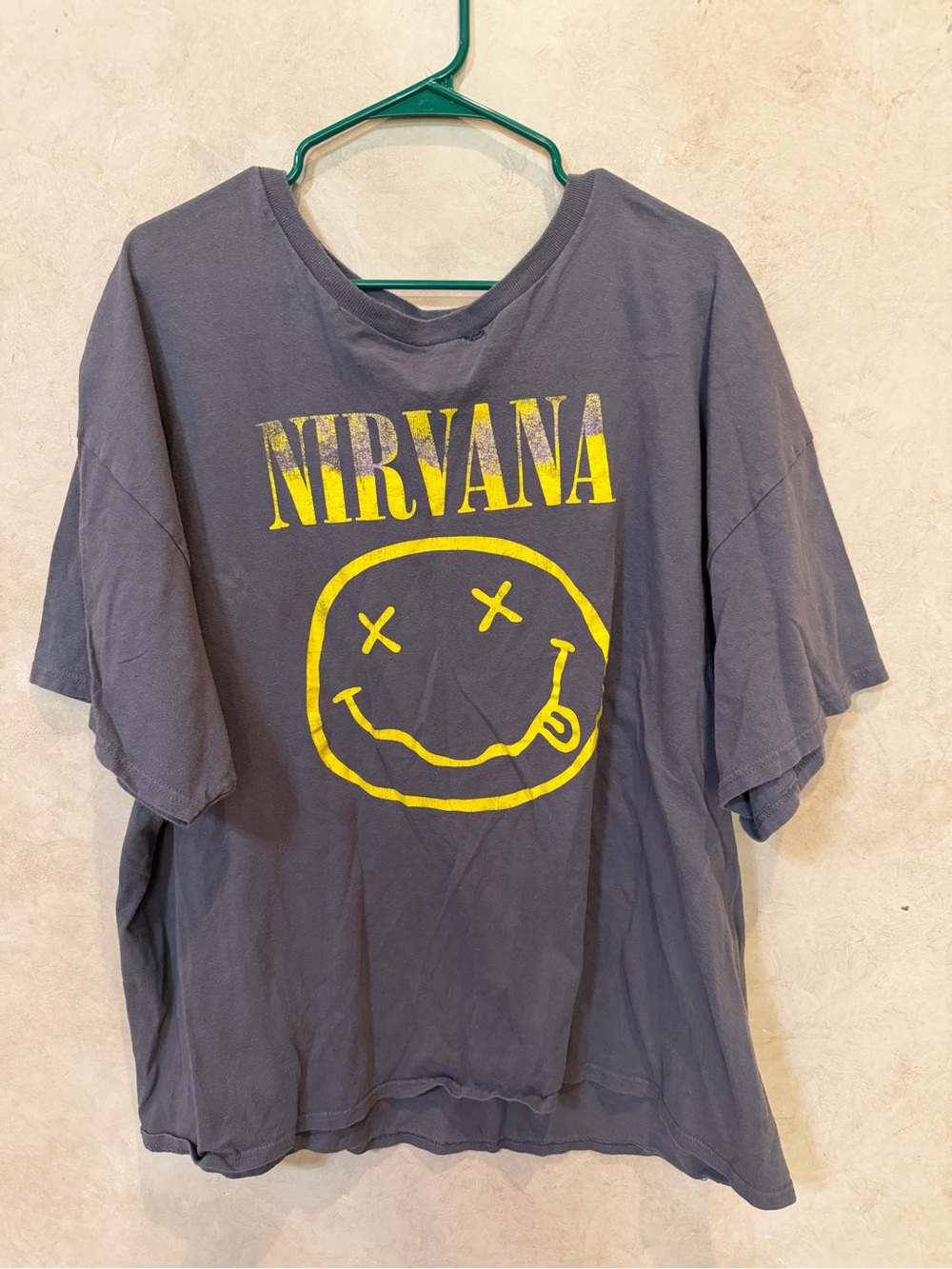 NIRVANA 3x Charcoal Tee with Yellow Smile Logo cool shirt